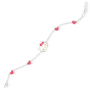 Hello Kitty Girl'S Red Hearts Silver Plated Chain Bracelets, 7.5"