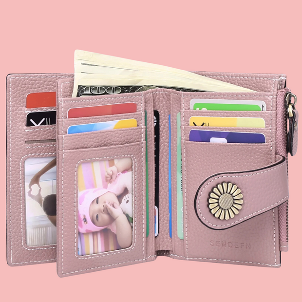 Small Women Wallet Genuine Leather Bifold Purse RFID Blocking Card Holder