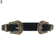 Women Faux Leather Single/Double Buckle Western Cowgirl Waist Belt Waistband Style 4 One Size