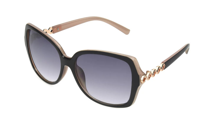 Women'S Oversized Fashion Sunglasses, Black Beige