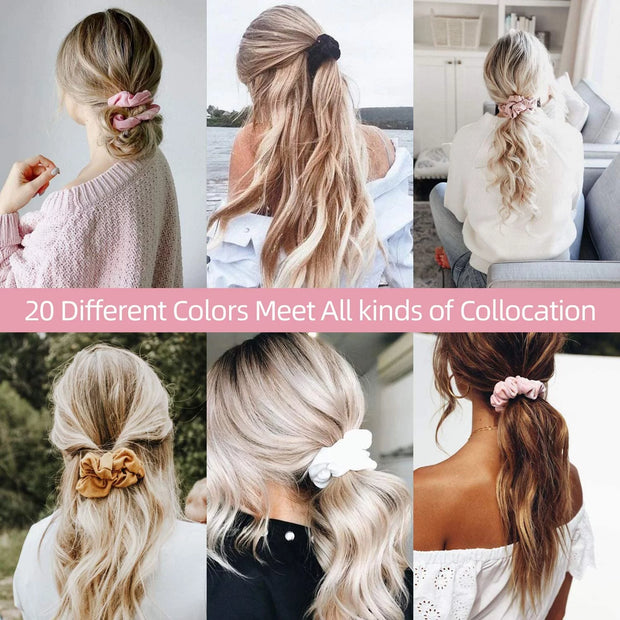 Velvet Scrunchies for Thick Hair, Hair Scrunchies for Women and Girls, Big Scrunchies for Ponytail Holder, with Storage Bag, 20 Pcs