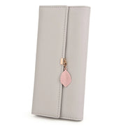 Womens Wallet PU Leather RFID Blocking Card Holder Elegant Zipper Coin Purse Leaf Pendant(Light Gray)