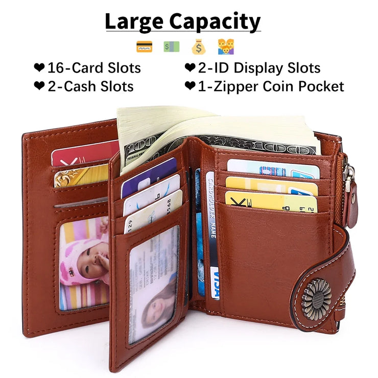 Small Women Wallet Genuine Leather Bifold Purse RFID Blocking Card Holder