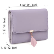 Small Wallet for Women PU Leather RFID Blocking Card Holder Zipper Coin Purse with Leaf Pendant(Purple)