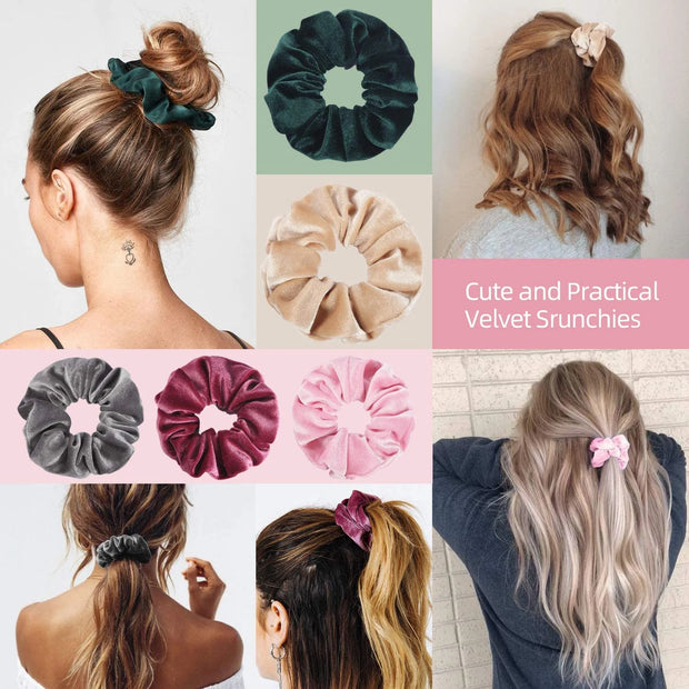 Velvet Scrunchies for Thick Hair, Hair Scrunchies for Women and Girls, Big Scrunchies for Ponytail Holder, with Storage Bag, 20 Pcs