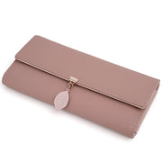 Womens Wallet PU Leather RFID Blocking Card Holder Elegant Zipper Coin Purse Leaf Pendant(Pale Mauve)