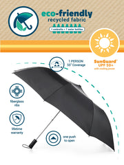 Recycled Canopy Vented One-Touch Auto Open Golf Rain Umbrella with Sunguard Black Gray