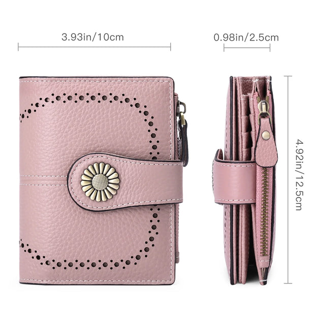 Small Women Wallet Genuine Leather Bifold Purse RFID Blocking Card Holder