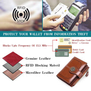 Small Women Wallet Genuine Leather Bifold Purse RFID Blocking Card Holder