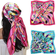 35” Large Satin Square Head Scarf - 2Pcs Silk like Floral Head Scarves Square Satin Hair Scarf Bandanas for Women